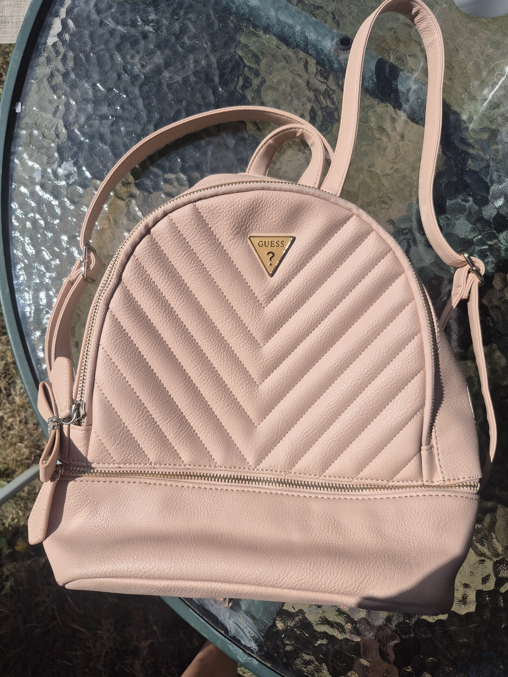 GUESS Pink Quilted Chevron Mini Backpack with Gold Logo